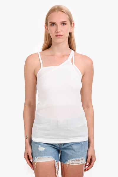 レナmsg  Helmut Lang White Cotton Ribbed Asymmetrical Tank Top Size S