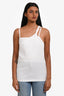Helmut Lang White Cotton Ribbed Asymmetrical Tank Top Size S