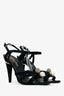 Pre-Loved Chanel™ Black Satin Pearl/Embellished CC Strappy Heels Size 40
