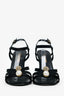 Pre-Loved Chanel™ Black Satin Pearl/Embellished CC Strappy Heels Size 40