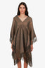 Brunello Cucinelli Gold Metallic Linen Fringe Poncho