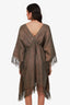 Brunello Cucinelli Gold Metallic Linen Fringe Poncho