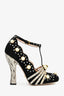 Gucci Black Suede Pearl/Crystal Embellished T-Strap Heels Size 36.5