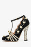 Gucci Black Suede Pearl/Crystal Embellished T-Strap Heels Size 36.5