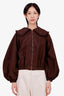 Kiki Vargas Brown Ruffle Trim Collar Zip-Up Jacket Size XS