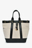 Veronica Beard Beige Canvas/Black Leather Tote With Strap