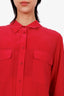Equipment Fuchsia Double Pocket Silk Button Down Shirt Size M