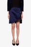 Self Portrait Navy Blue Satin Asymmetrical Lace Mini Skirt Size 8