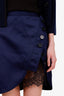 Self Portrait Navy Blue Satin Asymmetrical Lace Mini Skirt Size 8