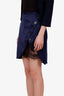 Self Portrait Navy Blue Satin Asymmetrical Lace Mini Skirt Size 8