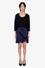 Self Portrait Navy Blue Satin Asymmetrical Lace Mini Skirt Size 8