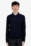 Gucci Navy Wool Logo Polo Long Sleeve Shirt Size XXL Mens