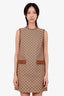 Gucci Brown/Beige Monogram Leather Trimmed Sleeveless Mini Dress Size 38