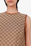 Gucci Brown/Beige Monogram Leather Trimmed Sleeveless Mini Dress Size 38