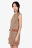 Gucci Brown/Beige Monogram Leather Trimmed Sleeveless Mini Dress Size 38