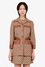 Gucci Brown GG Canvas Leather Trimmed Horsebit Web Belt Jacket Size 40