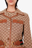 Gucci Brown GG Canvas Leather Trimmed Horsebit Web Belt Jacket Size 40