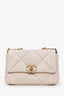Pre-Loved Chanel™ 2022 Beige Goatskin Leather 'Chanel 19' Small Flap Shoulder Bag