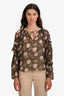 Ulla Johnson Dark Green/Pink Floral Silk Sheer Blouse Size 4
