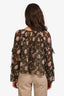 Ulla Johnson Dark Green/Pink Floral Silk Sheer Blouse Size 4