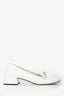 Miu Miu White Patent Square Toe Chain Pearl Deatil Kitten Heels Size 39.5