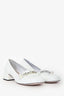Miu Miu White Patent Square Toe Chain Pearl Deatil Kitten Heels Size 39.5