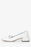 Miu Miu White Patent Square Toe Chain Pearl Deatil Kitten Heels Size 39.5