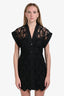 Sandro Black Floral Embroidered Button Down Short Sleeve Dress Size 38