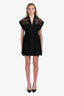 Sandro Black Floral Embroidered Button Down Short Sleeve Dress Size 38