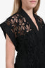 Sandro Black Floral Embroidered Button Down Short Sleeve Dress Size 38
