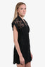 Sandro Black Floral Embroidered Button Down Short Sleeve Dress Size 38