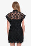 Sandro Black Floral Embroidered Button Down Short Sleeve Dress Size 38