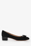Salvatore Ferragamo Black Suede Patent Vera Bow Kitten Heels Size 36.5