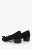Salvatore Ferragamo Black Suede Patent Vera Bow Kitten Heels Size 36.5