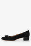 Salvatore Ferragamo Black Suede Patent Vera Bow Kitten Heels Size 36.5