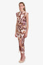 Isabel Marant Etoile Brown/White Cotton Ruched Fitted Maxi Dress Size 36