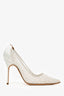 Manolo Blahnik White Satin Lace Bridal Tora Heels Size 37
