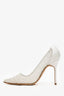 Manolo Blahnik White Satin Lace Bridal Tora Heels Size 37
