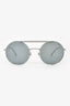 Pre-Loved Chanel Silver Tone Metal Etched Frame Logo Round Sunglasses