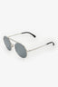 Pre-Loved Chanel Silver Tone Metal Etched Frame Logo Round Sunglasses