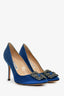Manolo Blahnik Blue Satin Crystal Embellished Hangisi Heels Size 36.5