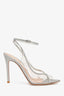 Gianvito Rossi Silver/PVC Embellished Peep Toe Heels Size 36.5