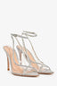 Gianvito Rossi Silver/PVC Embellished Peep Toe Heels Size 36.5