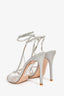 Gianvito Rossi Silver/PVC Embellished Peep Toe Heels Size 36.5