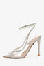 Gianvito Rossi Silver/PVC Embellished Peep Toe Heels Size 36.5