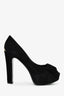 Louis Vuitton Black Suede Logo Peep Toe Platform Heels Size 36.5