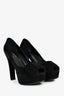 Louis Vuitton Black Suede Logo Peep Toe Platform Heels Size 36.5