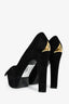 Louis Vuitton Black Suede Logo Peep Toe Platform Heels Size 36.5