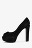 Louis Vuitton Black Suede Logo Peep Toe Platform Heels Size 36.5