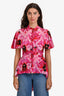 Alexander McQueen Pink Floral Silk High Low Short Sleeve Ruffled Top Size 40